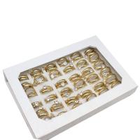 acero inoxidable Anillo Set, anillo de dedo, para mujer & con diamantes de imitación, dorado, 4mm, 36PCs/Caja, Vendido por Caja