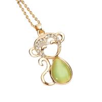 Cats Eye Necklace Zinc Alloy with Cats Eye Monkey plated oval chain & for woman & with rhinestone & hollow nickel lead & cadmium free Sold Per Approx 18.1 Inch Strand