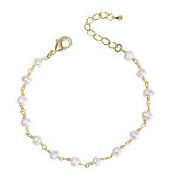 Freshwater Cultured Pearl Bracelet Freshwater Pearl with Zinc Alloy with 1.18 inch extender chain gold color plated for woman white Sold Per Approx 6.3 Inch Strand