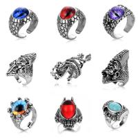 Zinc Alloy Cuff Finger Ring with Gemstone Adjustable original color Sold By Lot