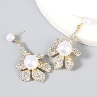Pendientes de Aleación de Zinc, con Perlas de plástico ABS, Joyería & para mujer & con diamantes de imitación, dorado, Vendido por Par