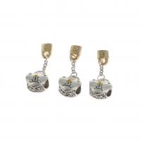 European Style Zinc Alloy Dangle Beads Heart with rhinestone mixed colors Sold By PC