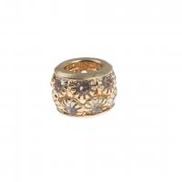 Zinc Alloy European Large Hole Beads Round with rhinestone golden Sold By PC