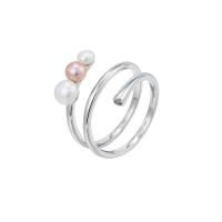 925 Sterling Silver Cuff Finger Ring with Freshwater Pearl platinum plated adjustable & for woman 15.2mm 3mm 4mm 5mm US Ring Sold By PC