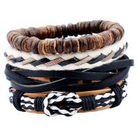 Cowhide Bracelet with Linen & PU Leather & Wood & Zinc Alloy 4 pieces & Adjustable & handmade & Unisex 17-18cm 6cm Sold By Set