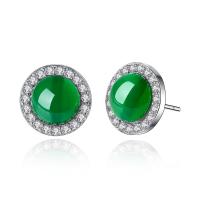 Agate Earring Brass with Green Agate platinum color plated micro pave cubic zirconia green Approx 0.9mm Sold By Pair