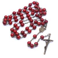 Rosary Necklace, Glass, with Tibetan Style, Crucifix Cross, Unisex, mixed colors, Length:88 cm, Sold By PC