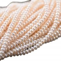 Knapp odlad sötvattenspärla pärlor, Freshwater Pearl, Flat Round, DIY, vit, 4-4.5mm, Såld Per 36-38 cm Strand