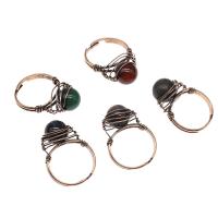 Gemstone Finger Ring, Messing, met Edelsteen, voor vrouw, meer kleuren voor de keuze, 30-50mm, 5pC's/Bag, Verkocht door Bag