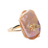 Freshwater Pearl Finger Ring Brass with pearl Bee Natural & fashion jewelry & for woman pink Inner Approx 18mm Sold By PC