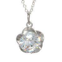 Rhinestone Brass Pendants Flower silver color plated with rhinestone Sold By PC