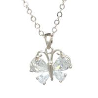 Rhinestone Brass Pendants Butterfly silver color plated with rhinestone Sold By PC