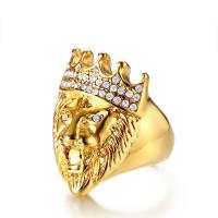 Rhinestone Stainless Steel Finger Ring gold color plated & for man & with rhinestone 27.50mm Sold By PC