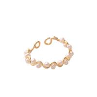 Freshwater Pearl Finger Ring Brass with pearl Natural & fashion jewelry & for woman golden Inner Approx 20mm Sold By PC