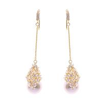 Cubic Zirconia Micro Pave Brass Earring with Plastic Pearl Geometrical Pattern gold color plated micro pave cubic zirconia & for woman nickel lead & cadmium free Sold By Pair