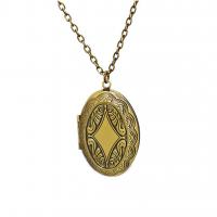 Fashion Locket Necklace Brass antique brass color plated Unisex & oval chain & with flower pattern nickel lead & cadmium free Sold Per Approx 19.68 Inch Strand