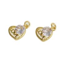 Rhinestone Brass Pendants Heart 14K gold plated fashion jewelry & for woman & with rhinestone golden Approx 2mm Sold By PC