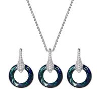 Sets de Joyas de Cristal , Pendiente de stud & collar, Plata de ley 925, con Cristal, para mujer, azul, 24x15mm, longitud 45 cm, Vendido por Set