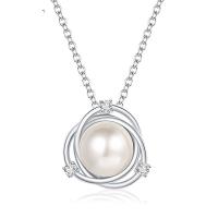 Srebrny naszyjnik z perłami, 925 Srebro, ze Shell Pearl, mikro utorować cyrkonia & dla kobiety, dostępnych więcej kolorów, 11x11mm, długość 40 cm, sprzedane przez PC
