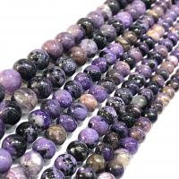 Luonnollinen Charoite helmiä, Pyöreä, kiiltävä, tee-se-itse, violetti, Myyty Per 38 cm Strand