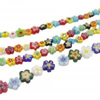 Perles en verre Millefiori, Millefiori Lampwork, fleur, DIY, couleurs mélangées, Vendu par 36-38 cm brin