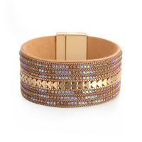 PU Leather Cord Bracelets with Zinc Alloy fashion jewelry & for woman & with rhinestone 29mm Length 7.68 Inch Sold By PC