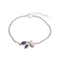 925 Sterling Silver Bracelet with Freshwater Pearl Leaf platinum plated fashion jewelry & for woman 6mm Sold Per 6.1 Inch Strand