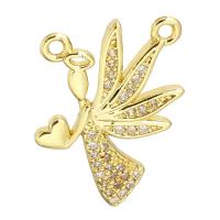 Cubic Zirconia Micro Pave Brass Pendant, Fairy, gold color plated, micro pave cubic zirconia, 15x20x2mm, Hole:Approx 1mm, 10PCs/Lot, Sold By Lot