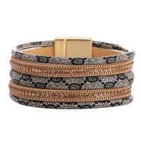 PU Leather Cord Bracelets with Zinc Alloy fashion jewelry & for woman & with rhinestone Length 7.67 Inch Sold By PC