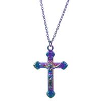 Wisior ze stopu cynku w kształcie krzyża, Stop cynku, Krucyfiks krzyż, Platerowane kolorem, biżuteria moda, wielokolorowy, 20x3x31mm, sprzedane przez PC