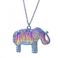 Pendentifs animaux en alliage de zinc, éléphant, Placage coloré, bijoux de mode, multicolore, 48x37mm, Longueur 45 cm, Vendu par PC