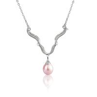 925 Sterling Silver Pearl Necklace, with Freshwater Pearl, with 1.96inch extender chain, platinum plated, oval chain & for woman, more colors for choice, 43mm, 8mm, 2mm, Sold Per Approx 15.74 Inch Strand