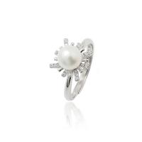 Freshwater Pearl Finger Ring 925 Sterling Silver with Freshwater Pearl platinum plated adjustable & for woman & with rhinestone 10.8mm 2.2mm 7mm US Ring Sold By PC