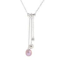 925 Sterling Silver Pearl Necklace with Freshwater Pearl with 1.96inch extender chain platinum plated oval chain & for woman 8mm 40mm 32mm 24mm Sold Per Approx 15.74 Inch Strand