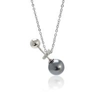 925 Sterling Silver Pearl Necklace, with Shell Pearl, with 1.96inch extender chain, plated, oval chain & for woman & with rhinestone, more colors for choice, 22x5.5mm, 1.6mm, 8mm, Sold Per Approx 15.74 Inch Strand