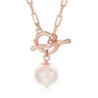 925 Sterling Stříbrný perlový náhrdelník, 925 Sterling Silver, s Sladkovodní Pearl, Kolo, pro ženy & dutý, více barev na výběr, 11.4x29mm, 19.7mm, Prodáno za Cca 17.7 inch Strand