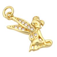 Cubic Zirconia Micro Pave Brass Pendant, Fairy, gold color plated, micro pave cubic zirconia, 13x17x2mm, Hole:Approx 2mm, 10PCs/Lot, Sold By Lot