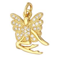 Cubic Zirconia Micro Pave Brass Pendant, Fairy, gold color plated, micro pave cubic zirconia & hollow, 12x15x3mm, Hole:Approx 2mm, 10PCs/Lot, Sold By Lot