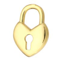 Μενταγιόν Brass Heart, Ορείχαλκος, Κλειδαριά, χρώμα επίχρυσο, κοίλος, 10x14x2mm, Τρύπα:Περίπου 4mm, 10PCs/Παρτίδα, Sold Με Παρτίδα