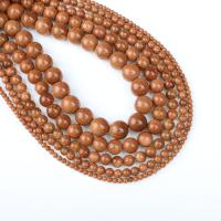 Perles en verre aventuriné, pierre d'or, Rond, poli, DIY, orange rougeâtre, Vendu par 39 cm brin