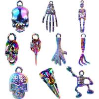 Pendentifs crâne en alliage de zinc, Placage coloré, bijoux de mode & Bijoux d'Halloween, multicolore, 9-40mm, 10PC/sac, Vendu par sac