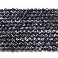 Blå Goldstone perler, Blå Sandsten, Runde, poleret, du kan DIY & facetteret, blå, Solgt Per 39 cm Strand