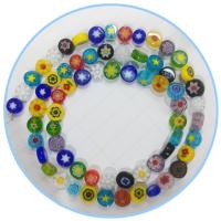 Millefiori Scheibe Lampwork Perlen, Millefiori Lampwork, rund, poliert, DIY, gemischte Farben, verkauft per 39 cm Strang