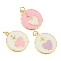 Brass Jewelry Pendants Flat Round gold color plated enamel Approx 3mm Sold By Lot