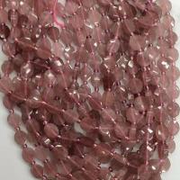 Strawberry Quartz Χάντρα, Επίπεδη οβάλ, DIY & πολύπλευρη, ροζ, 8x10mm, 32PCs/Strand, Sold Per 38 cm Strand
