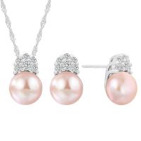 Natural Cultured Freshwater Pearl Jewelry Sets Stud Earring & necklace 925 Sterling Silver with Freshwater Pearl with 1.96inch extender chain Round platinum plated 2 pieces & for woman & with rhinestone 13.6mm 8.5mm Length Approx 17.7 Inch Sold By Set