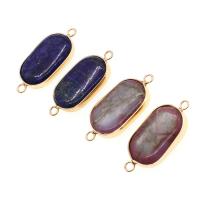 Gemstone Connector Brass with Natural Stone Flat Oval Sold By PC