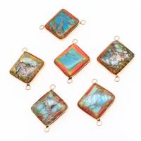 Gemstone Connector Brass with Impression Jasper Rhombus mixed colors Sold By PC