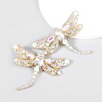 Rhinestone Earring Zinc Alloy Dragonfly fashion jewelry & for woman & with glass rhinestone & with rhinestone Sold By Pair