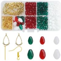 Stiklas Auskarų paieškos rinkinys, su Plastikinė dėžutė & Cinko lydinys, Ašara, Kalėdų dizainas & Pasidaryk pats, multi-colored, 4-8mm, Pardavė Dėžutės